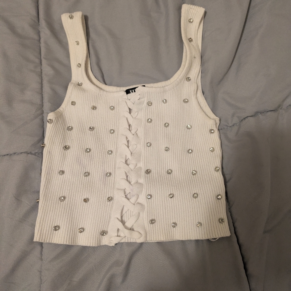 Hera Collection Ivory Embellished Crop Top